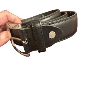 Classic Black Leather Belt with Silver Buckle